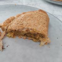Curried vegan pasty at The Cornish Bakery in Tintagel