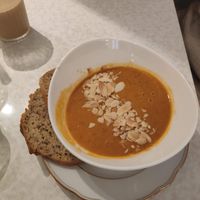 Soup of the day with bread at No Milk Today in Berlin