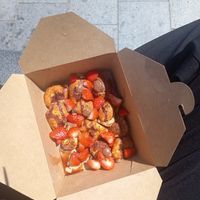 Chocolate and strawberry vegan pancakes at Nourish Take Out in Dundee