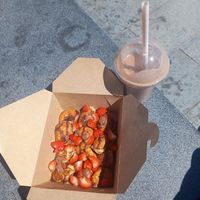 Chocolate and strawberry vegan pancakes at Nourish Take Out in Dundee