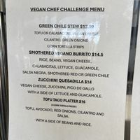 Separate vegan menu  at Santa Fe Bees Restaurant in Santa Fe