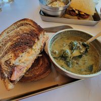 Ruben with mushroom florintene soup. at The Kitchen at Farm Sanctuary in Watkins Glen