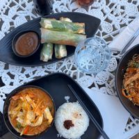 Spring rolls and a tofu dish. at Sen Chay in Helsinki