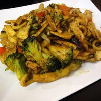 Fried udon noodles with tofu, broccoli and beans (vegan) at Sen Chay in Helsinki