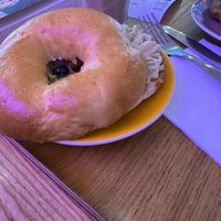 Avocado bagel (warm, nice texture on the bagel, not very tasty)  at Bluebird Coffee in Rennes