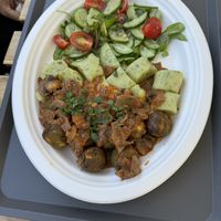 Veggie balls with spinach dumplings in mushroom sauce  at WegeMonia in Krakow