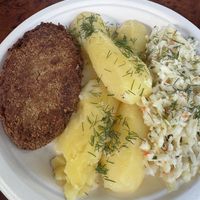 Mince cutlet, tattooed and salad   at WegeMonia in Krakow