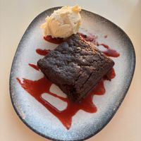 Vegn brownie served with non vegan ice cream  at Panorama in Corfu