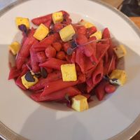 Beetroot pasta with tofu at Vrasserie in Porto