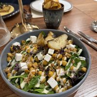 Pear & chickpea salad / cassava chips  at Vrasserie in Porto