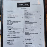 The vegan menu at Double Zero Neapolitan Pizza  in Manchester