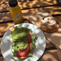 Sweet potato avocado bread (front) and cinnamon bun (back)  at Nybakat Bakery in Malaga