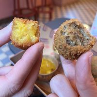 Inside the bitterballen on right and rendang croquette left  at Karma Kebab in Amsterdam