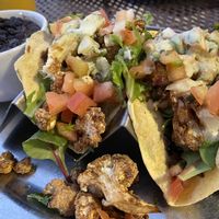 Roasted cauliflower tacos which came with black beans.   at Annapurna's World Vegetarian Cafe in Santa Fe