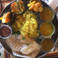 vegan Thaali plate at Annapurna's World Vegetarian Cafe in Santa Fe