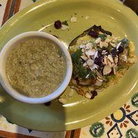 Chef special: Broccoli & Almond soup and Acorn Squash  at Annapurna's World Vegetarian Cafe in Santa Fe