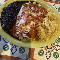 Green Special: Enchiladas, Rice & Beans  at Annapurna's World Vegetarian Cafe in Santa Fe