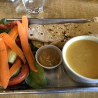 soup of the day (yam and coconut) with salad and chapati  at Annapurna's World Vegetarian Cafe in Santa Fe