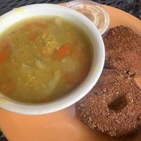 Vadais and soup  at Annapurna's World Vegetarian Cafe in Santa Fe