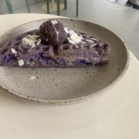 Taro waffles, filled with a mochi. Very tasty and fluffy. Not too sweet.  at Tea Stories in Amsterdam