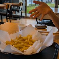 감자튀김 (fries) and ketchup at Sucheol's Deep Fried Jumbo Shrimps in Incheon