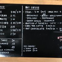 Coffee menu with plant milk  at Skateraw Store in Stonehaven