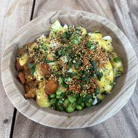 Self-made bowl with edamame and tofu  at Hawaiian Poké Bowl in Amsterdam