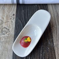 Accoutrement: citrus beet puree, fresh pea, edible flower   at Wren in Suttons Bay