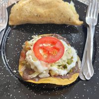 Cheese quesadilla and Mexican Style Zucchini tostada at Tacos La Candelaria in Valladolid