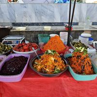 Salads and pickles at Siyob Bozor in Samarkand