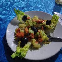 Alternative starter: because i don't linke tomatoes, green salad with zucchini, carrots, potatoes, olives at Azilal - مقهى أزيلال in Marrakech