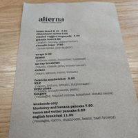 Menu at Alterna in Birmingham
