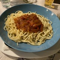 Spaghetti with tomato saucee  at Throubi in Crete