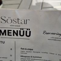 Menu at Söstar Köök & Baar in Kuressaare