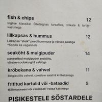 Menu at Söstar Köök & Baar in Kuressaare