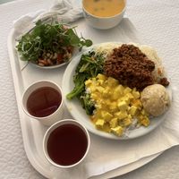 The salad and drink comes together with the big plate at no extra cost. To add a soup, you’ll have to pay a bit more. All the food tastes sooo goood and seems to be very healthy! at Rota Do Oriente in Lisbon