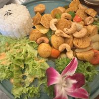 Stir fried vegan chicken with cashews which  at De Tham Restaurant in Ho Chi Minh City