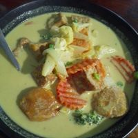 Yellow curry with veggies and tofu, vegan option at The Early Bird & The Sweet Basil in Maitland