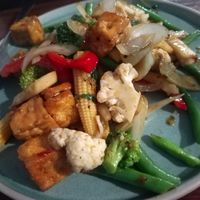 Chilli basil stir-fry with veggies and tofu, vegan option at The Early Bird & The Sweet Basil in Maitland