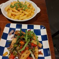 Crispy salt and pepper fish with chips at Vegan Heaven in Fitzroy