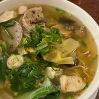 Golden wonton noodle soup. Delicious.  at Vegan Heaven in Fitzroy