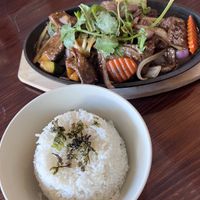 Mongolian beef with rice  at Vegan Heaven in Fitzroy