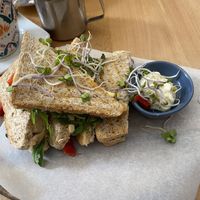 Tofu toasts (not sure if the dipping sauce is vegan)  at Bond Café in Prague