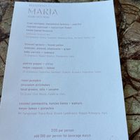 Menu  at Maria in Hobart