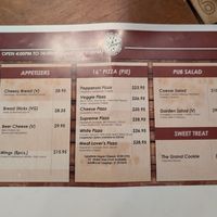 Food menu at Maswik Pizza Pub  in Grand Canyon Village
