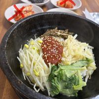 Bibimbap no meat no egg - note the non vegan sides crossed out  at Daereungwon Bonga - 대릉원본가 in Gyeongju