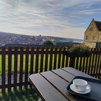 View across the harbour at YHA Whitby Abbey Café  in Whitby