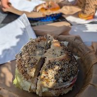 Everything Bagel Veggie with Hummus at hellosunshine! Bagel Bistro in Lake George