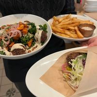 Perfect lunch with fries, salad and a big falafel wrap at Ibiza in Santa Cruz