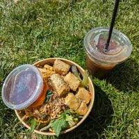 Rice vermicelli salad bowl and a Vietnamese iced coffee at Au Lac Vegan Food Truck in Canberra